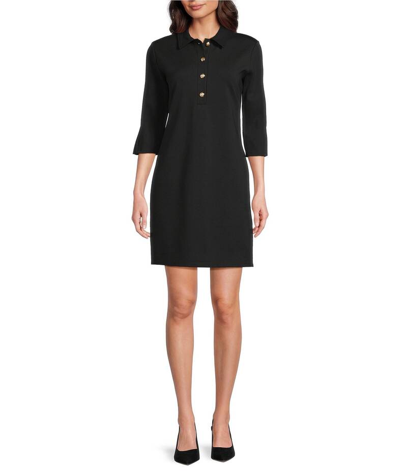 ジュードコーナリー レディース トップス ワンピース Jude Connally Midge Ponte Button Front Point Collar Long Sleeve Dress Black Gold ブラック