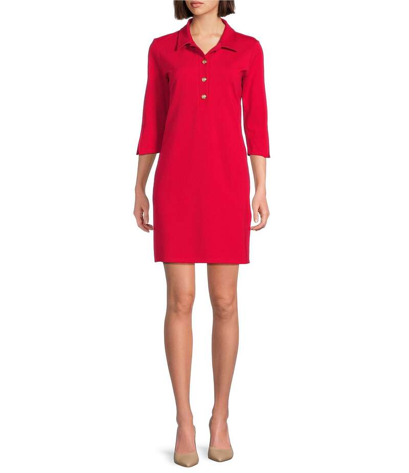 ジュードコーナリー レディース トップス ワンピース Jude Connally Midge Ponte Button Front Point Collar Long Sleeve Dress Red Gold レッド