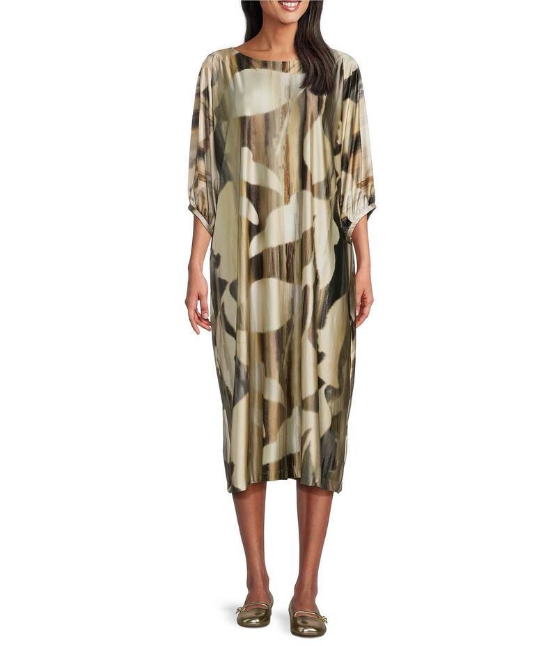 ブライン ウォーカー レディース トップス ワンピース ミディワンピース プリント ミディ ニット Bryn Walker Wilder Arroyo Print Stretch Knit Boat Neck Elbow Dolman Sleeve Midi Dress Arroyo