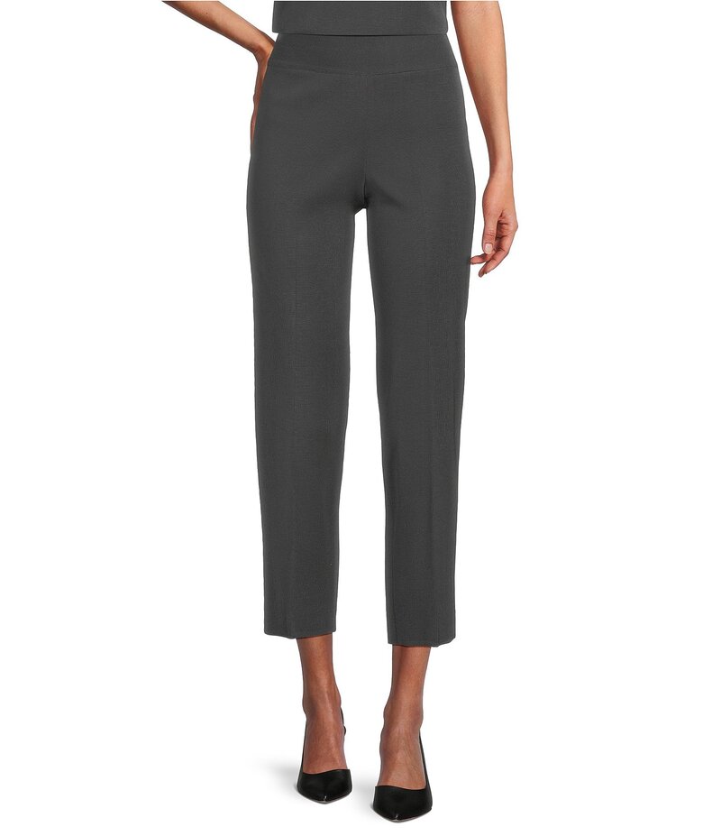 ミンウォン レディース ボトムス カジュアルパンツ ストレート パンツ クロップド Ming Wang Woven Slim Straight Leg Elastic Waist Cropped Pull-On Pants Granite