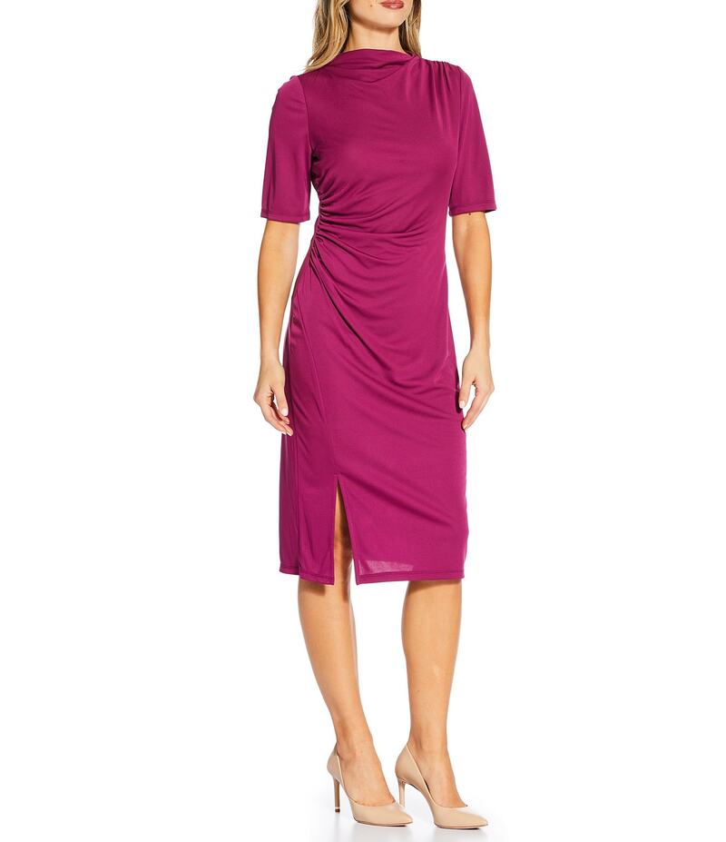 アンクライン レディース トップス ワンピース ミディワンピース ドレープ ミディ ジャージー Anne Klein Matte Jersey Elbow Sleeve Draped Midi Dress Mulberry