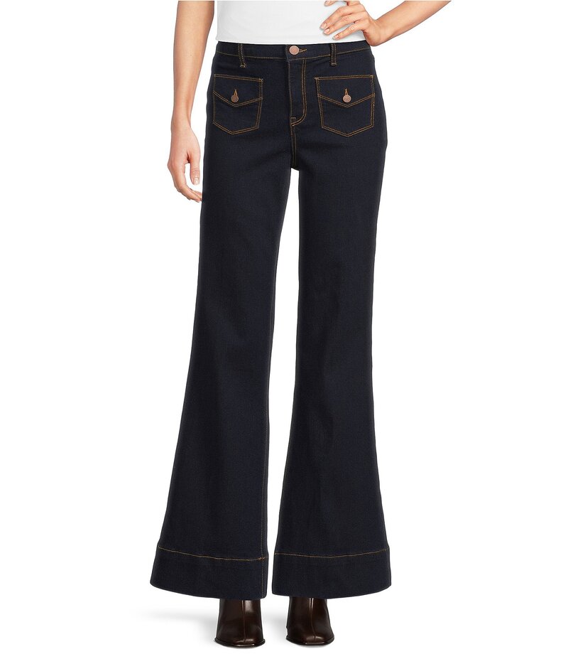 コード ブルー レディース ボトムス カジュアルパンツ ワイドレッグ プチ ジーンズ Code Bleu Petite Size High Rise Wide Leg Patch Pocket Jeans Rinse