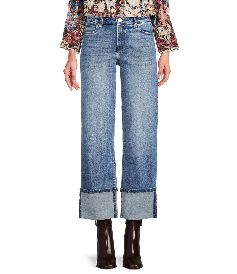カットフロムザクロス レディース ボトムス デニムパンツ ストレート プチ デニム ジーンズ KUT from the Kloth Petite Size Sienna Stretch Denim Wide Cuff Straight Leg Jeans Love デニム