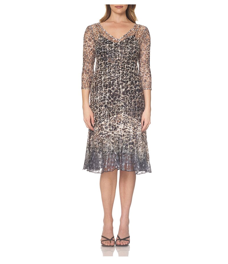 コマロフ レディース トップス ワンピース ミディワンピース ミディ レース Komarov Lace Leopard Fade Midi Dress Leopard Fade アニマル