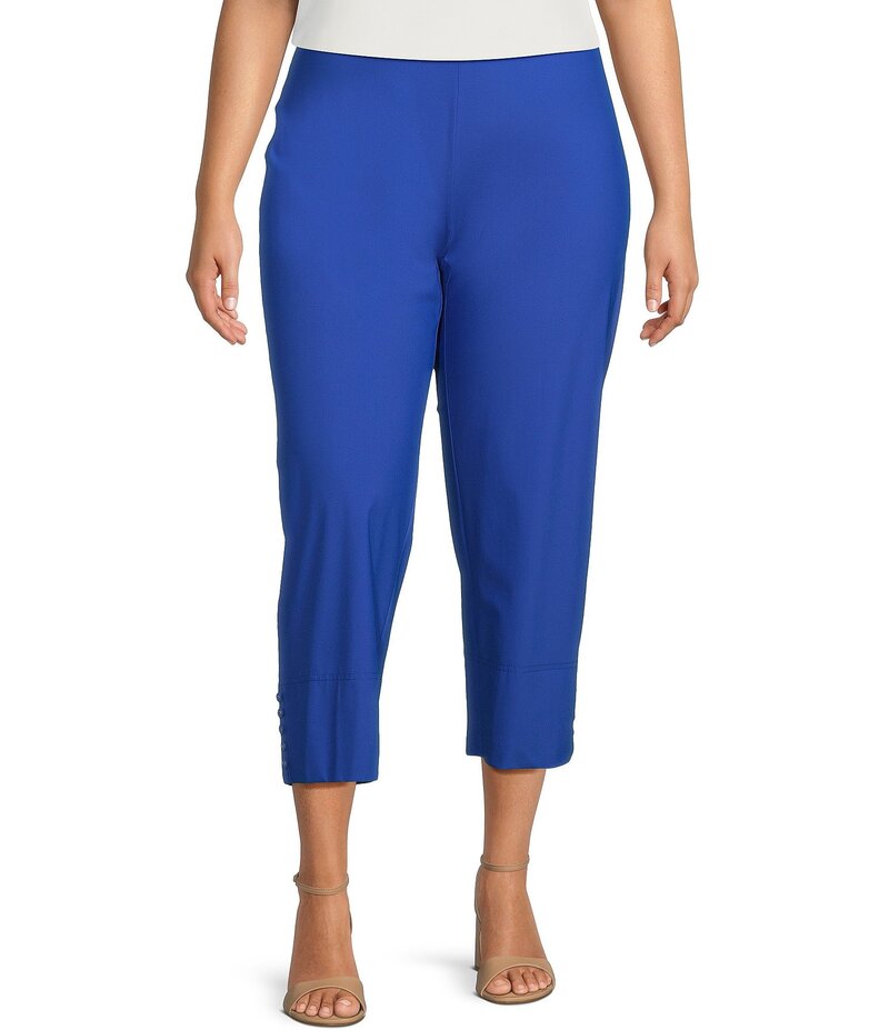 アイシーコレクション レディース ボトムス カジュアルパンツ プラスサイズ パンツ クロップド ニット IC Collection Plus Size Slim Stretch Knit Cropped Pants Royal Blue ブルー｜ReVida 店