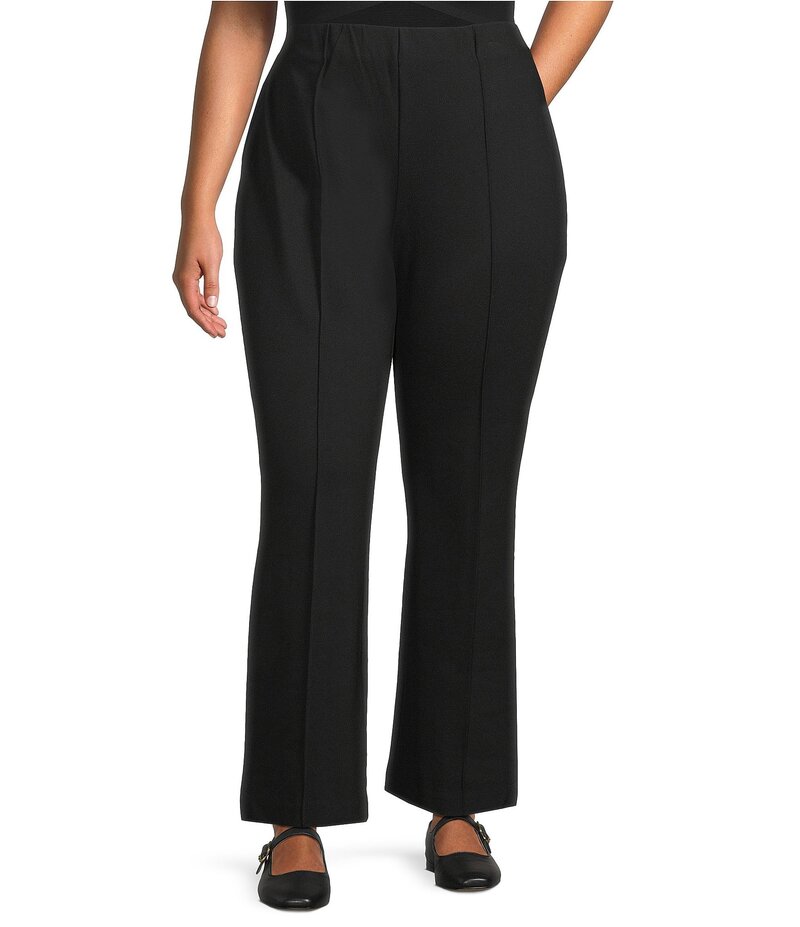スカイズアブルー レディース ボトムス カジュアルパンツ プラスサイズ パンツ ニット Skies Are Blue Plus Size Front Pintucked Ponte Knit Pants Black ブラック