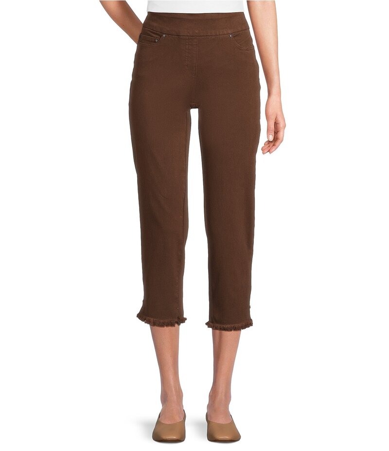 マルチプルズ レディース ボトムス カジュアルパンツ ストレート プチ パンツ アンクル フリンジ Multiples Petite Size Solid Garment Dyed Straight Leg Fringe Hem Pull-On Ankle Pants Rich Chocolate チョコレート