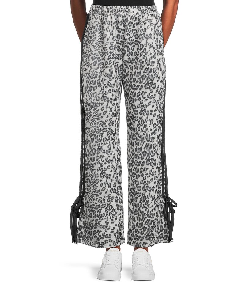 モアモア レディース ボトムス カジュアルパンツ ワイドレッグ アニマル柄 プリント パンツ Moa Moa Animal Print Wide Leg Side Tie Pants Black ブラック