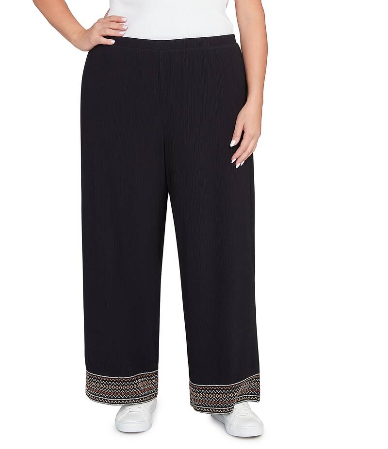 ルビーアールディー レディース ボトムス カジュアルパンツ プラスサイズ パンツ 刺繍 Ruby Rd. Plus Size Smooth Rib Slinky Embroidered Hem Pull-On Pants Black ブラック