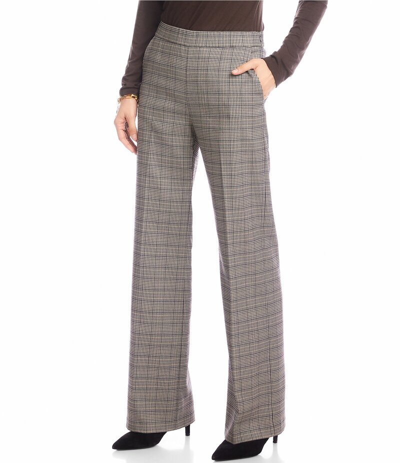 カレンケーン レディース ボトムス カジュアルパンツ ストレート パンツ Karen Kane Stretch Woven Plaid High Rise Straight Leg Trousers Plaid チェック