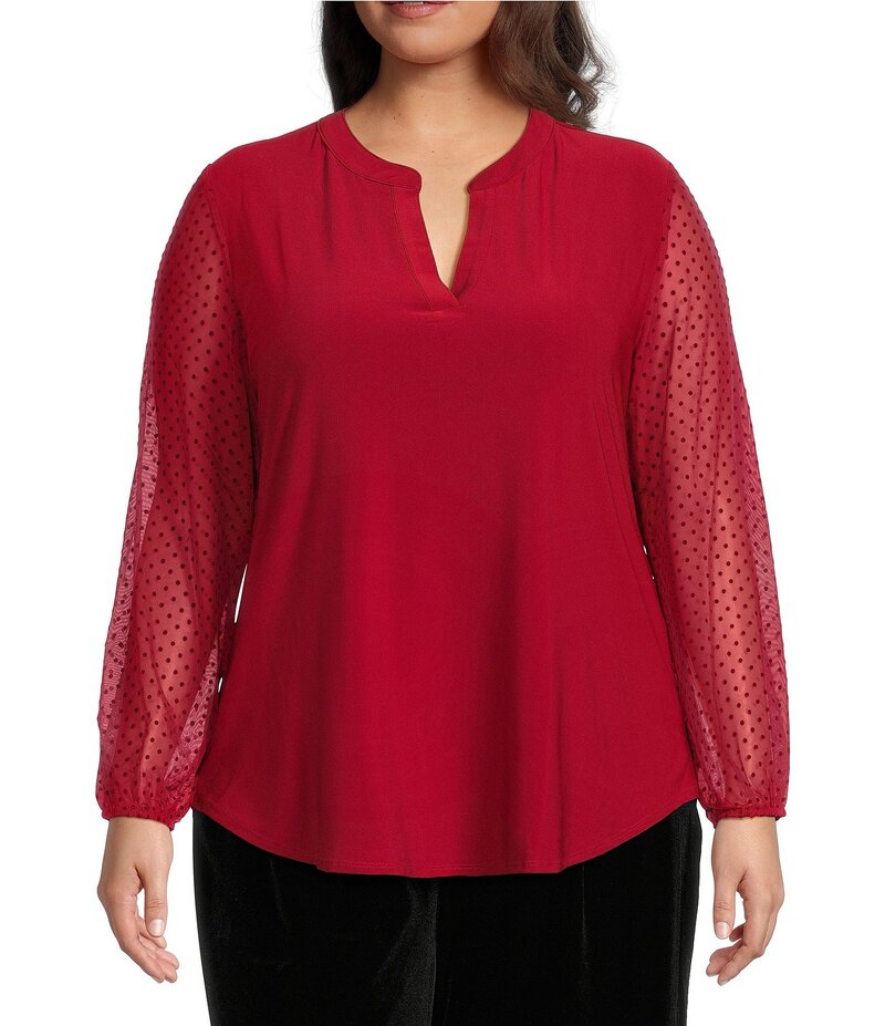 カスパール レディース トップス シャツ Vネック ニット Kasper ITY Knit Split V-Neck Long Sleeve Curved Hem Top Fire Red レッド 14,950円