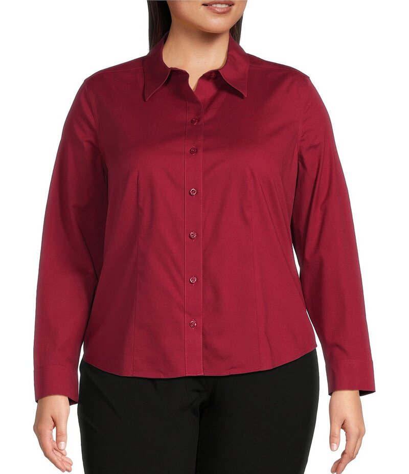 インベストメンツ レディース トップス シャツ プラスサイズ Investments Plus Rumba Red Woven Long Sleeve Point Collar Button Front Top Rumba Red レッド