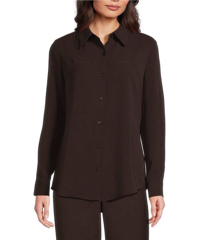 アレックスマリー レディース トップス シャツ クレープ Alex Marie Piper Lightweight Soft Crepe de Chine Point Collar Long Sleeve Button Front Top Espresso