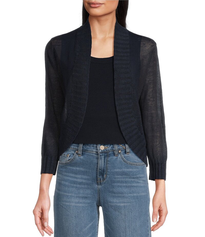 ニックアンドゾー レディース アウター ニット・セーター カーディガン ニット リネン NIC + ZOE Linen Blend Knit Stand Collar 3/4 Sleeve Bolero Cardigan Dark Indigo インディゴ|ReVida 店