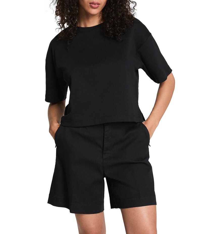 スパンク レディース トップス Tシャツ コットン ニット Spanx Knit Short Sleeve Crew Neckline Cotton Boxy T-Shirt Classic Black ブラック