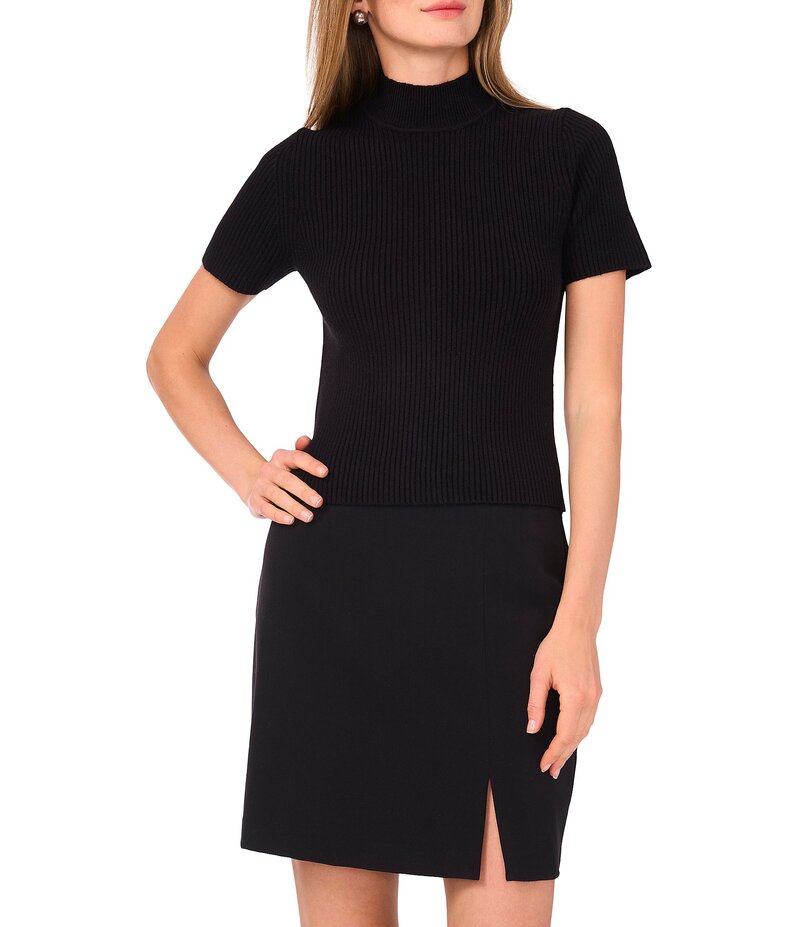 ワンステート レディース アウター ニット・セーター タートルネック セーター 1. STATE Turtle Neck Short Sleeve Sweater Rich Black ブラック 5,514円