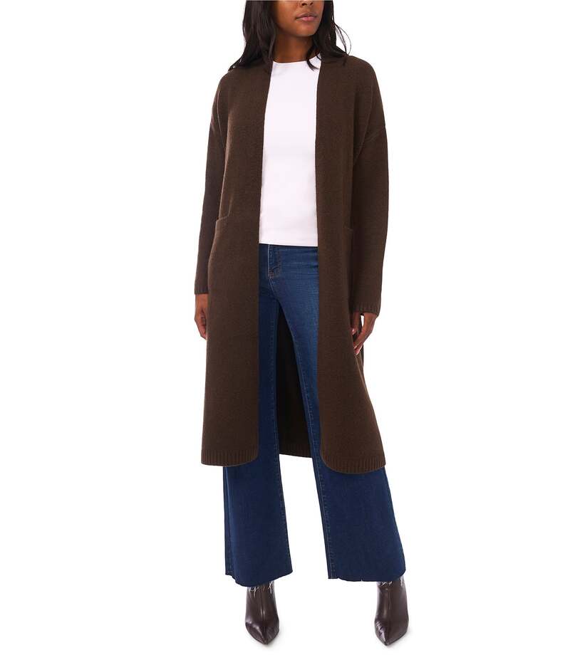 壱州 レディース アウター 編み物・スウェーター ジレー 編み物 1. STATE Knit Open Front Long Sleeve Cardigan Chocolate 黒茶 セーター-レディースファッション