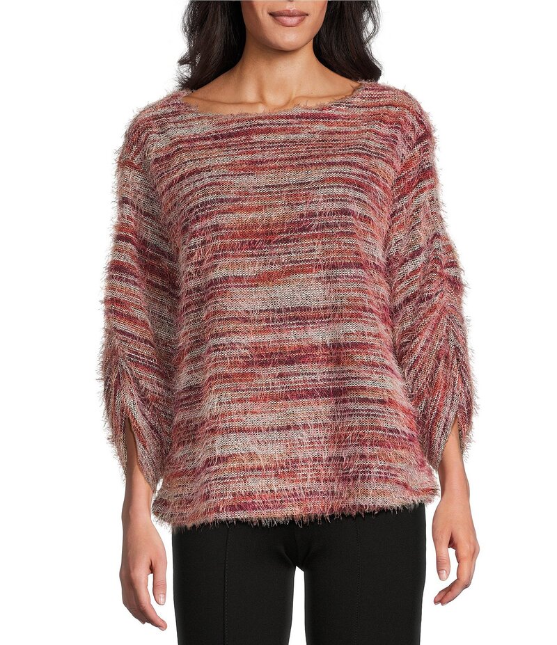 インベストメンツ レディース トップス シャツ ニット Slim Factor by Investments Alexa Boat Neck 3/4 Sleeve Fuzzy Knit Top Red Combo レッド