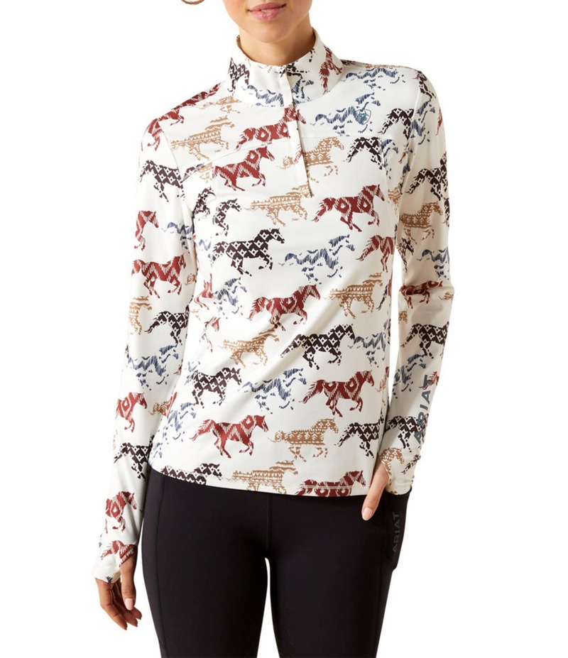 アリアト レディース トップス シャツ プリント Ariat Painted Ponies Print Lowell 3.0 1/4 Zip Baselayer Painted Ponies Print