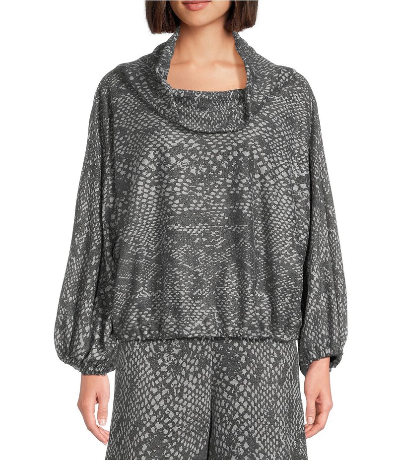 ブライン ウォーカー レディース トップス シャツ プリント ニット Bryn Walker Coordinating Serpent Print Recycled Knit Cowl Neck Long Sleeve Elastic Trim Giovanna Shirt Grigio