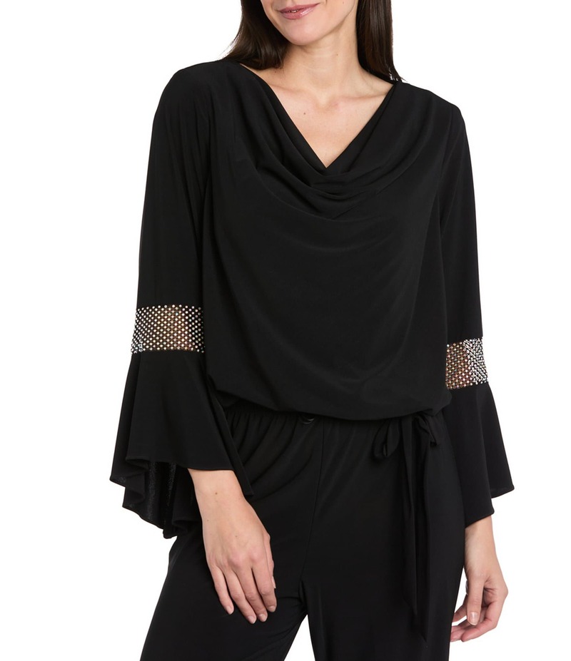 アールアンドエムリチャーズ レディース トップス シャツ R & M Richards Cowl Neck Rhinestone Long Sleeve Blouson Top Black ブラック