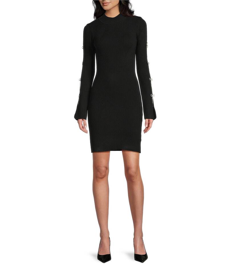 ジービー レディース トップス ワンピース セーター GB Rhinestone Bow Sleeve Sweater Dress Black ブラック