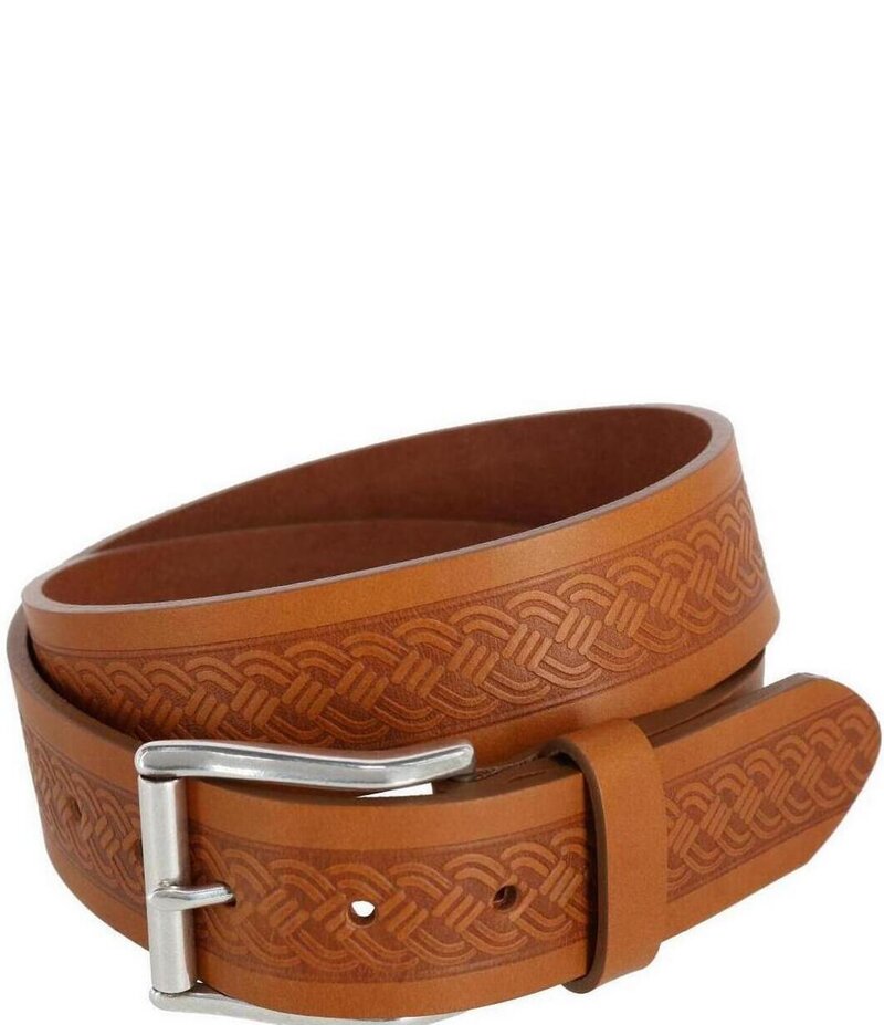トラファルガー メンズ 付属品 胴締め なめし革 Trafalgar Grady 40粍 Celt Scroll Embossed Leather Belt Tan タン