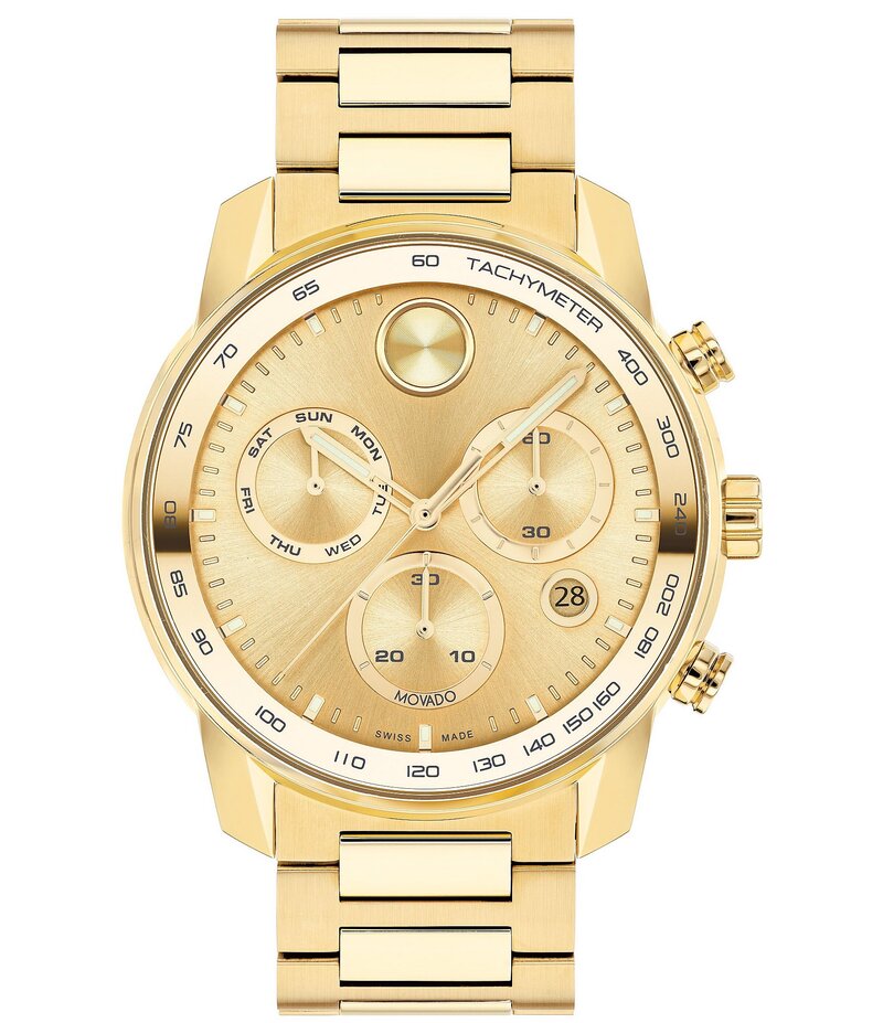 モバド レディース アクセサリー 腕時計 Tシャツ Movado Bold Men's Quartz Chronograph Ionic Plated Gold Stainless Steel Bracelet Watch Gold ゴールド
