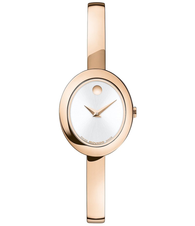 モバド レディース アクセサリー 腕時計 Tシャツ Movado Women's Museum Oval Quartz Analog Stainless Steel Bangle Bracelet Watch Rose Gold ゴールド