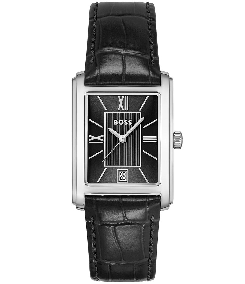 ヒューゴボス レディース アクセサリー 腕時計 レザー Hugo Boss Mens' Principle Dress Quartz Analog Black Croco Leather Strap Watch Black ブラック