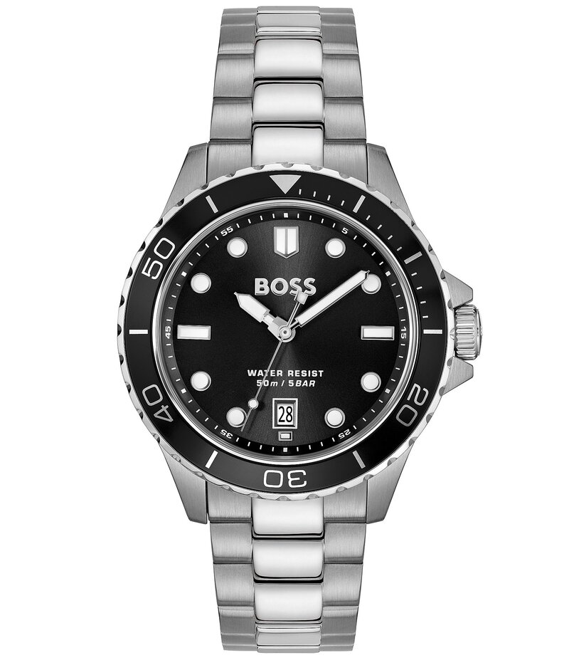 ヒューゴボス レディース アクセサリー 腕時計 Tシャツ Hugo Boss Men's Troper Sport Quartz Analog Stainless Steel Bracelet Watch Silver/Black Dial ブラック