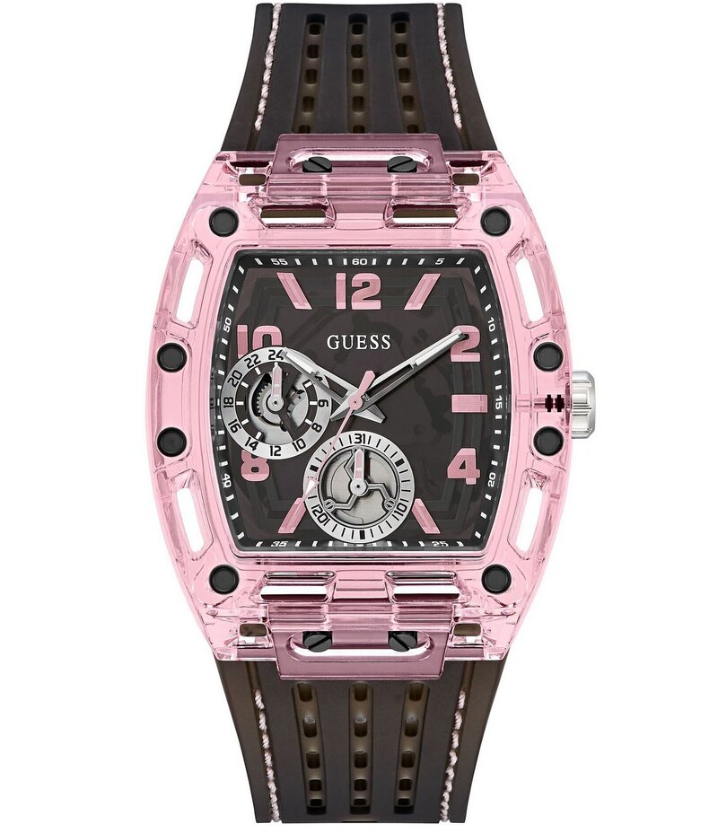 ゲス レディース アクセサリー 腕時計 Guess Men's Transparent Chronograph Silicone Strap Watch Black/Pink ブラック｜ReVida 店