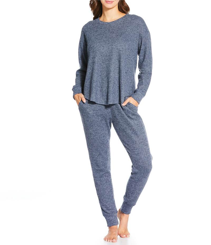 パピネール レディース アンダーウェア ナイトウェア ニット Papinelle Waffle Textured Long Sleeve Scoop Neck Knit Lounge Set Steel Blue ブルー 16,635円