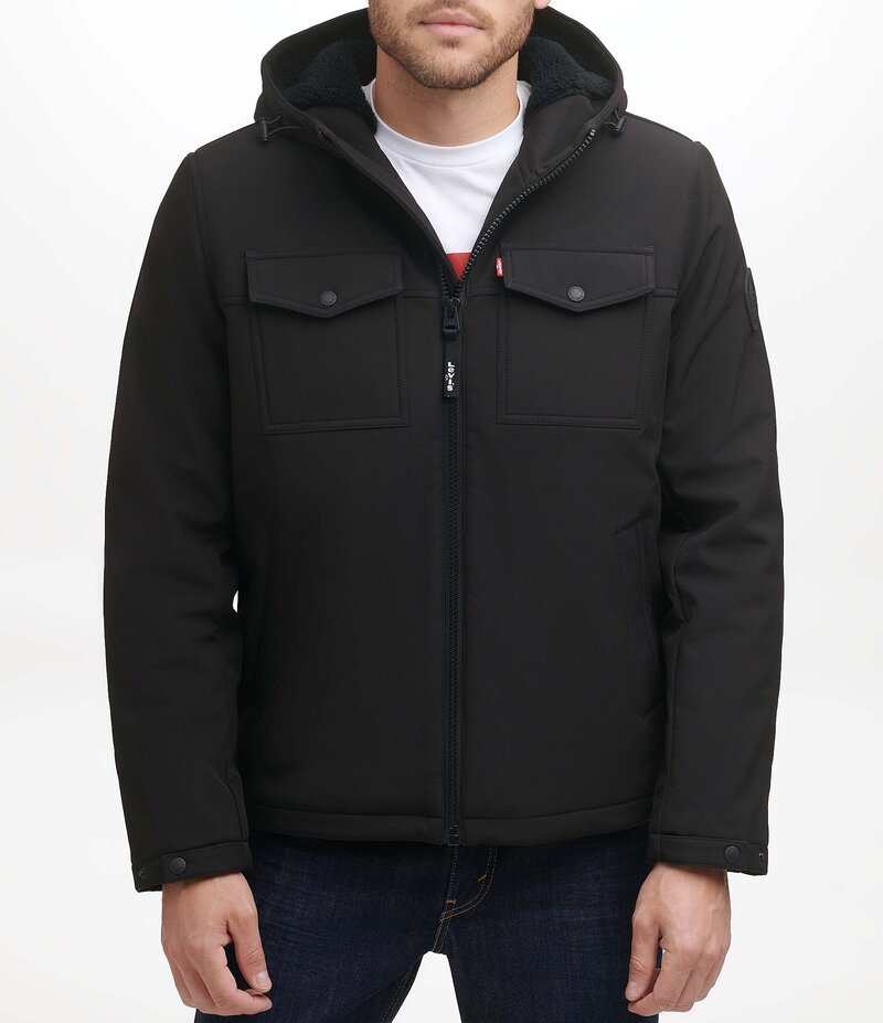 リーバイス メンズ アウター ジャケット・ブルゾン ジャケット Levi'sR Dual Chest Pocket Soft Shell Sherpa Lined Zip Front Jacket Black ブラック