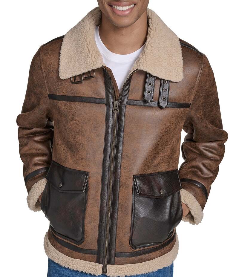 リーバイス メンズ アウター ジャケット・ブルゾン ジャケット LeviR Faux Shearling Shortie Rancher Jacket Brown ブラウン