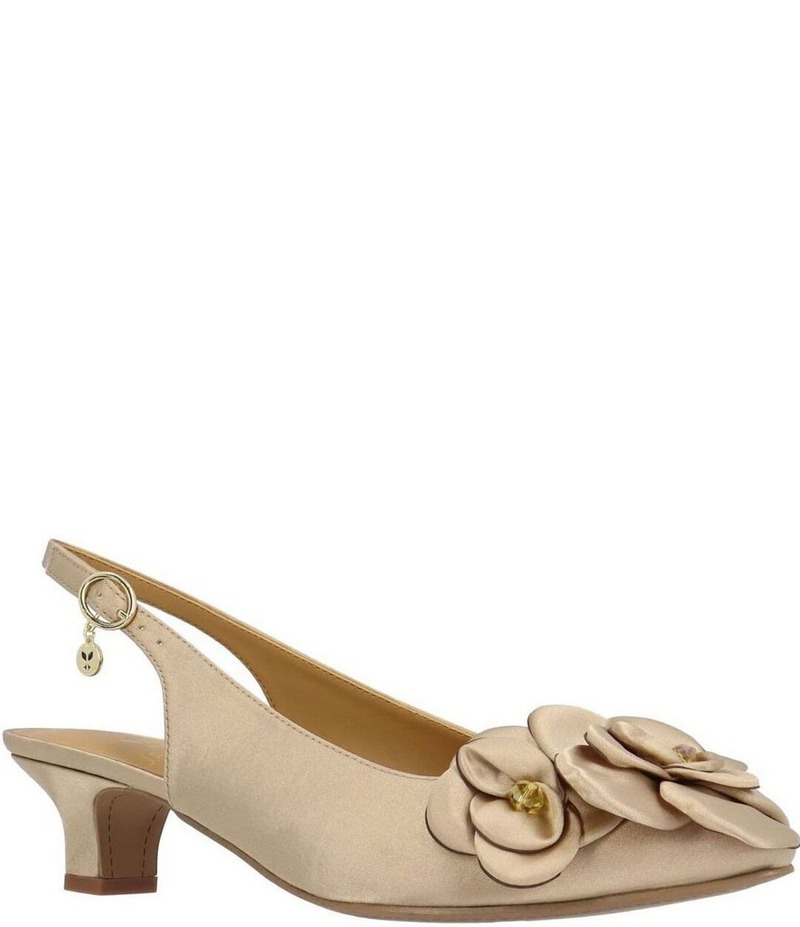 ジェイレニー レディース シューズ ヒール サテン J. Renee Jozey Satin Flower Ornament Kitten Heel Sling Pumps Beige ベージュ|ReVida 店