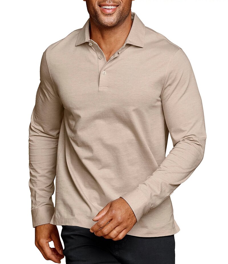ジョンストンアンドマーフィー メンズ トップス シャツ ポロシャツ Johnston & Murphy Herringbone Long Sleeve Polo Shirt Oatmeal オートミール