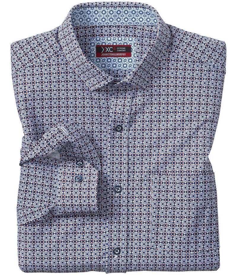 ジョンストンアンドマーフィー メンズ トップス シャツ プリント Johnston & Murphy XC4 Grid Burst Print Long Sleeve Woven Shirt Rust/Navy Grid Burst ネイビー