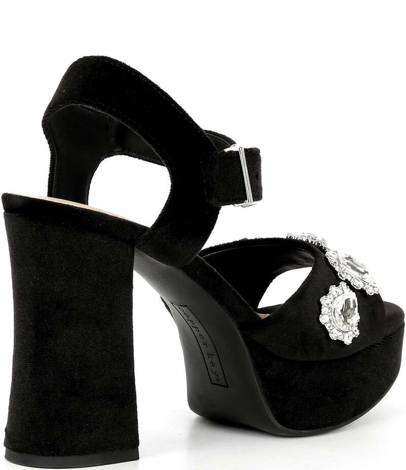 カッパーキー レディース シューズ サンダル プラットフォーム ベルベット Copper Key Celleste Two Velvet Jewel Embellished Platform Dress Sandals Black ブラック|ReVida 店