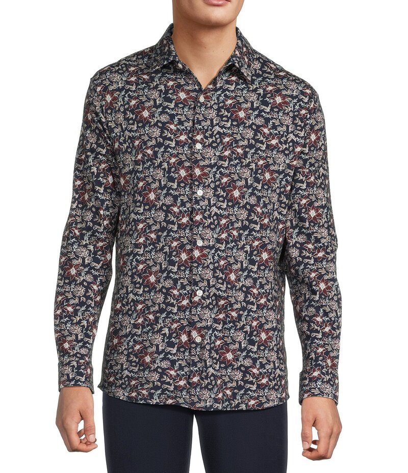 ハート シャフナー マルクス メンズ トップス シャツ フラワー柄 フラワー Hart Schaffner Marx The Reserve Collection Long Sleeve 4FLEX Large Floral Sport Shirt Dark Navy ネイビー