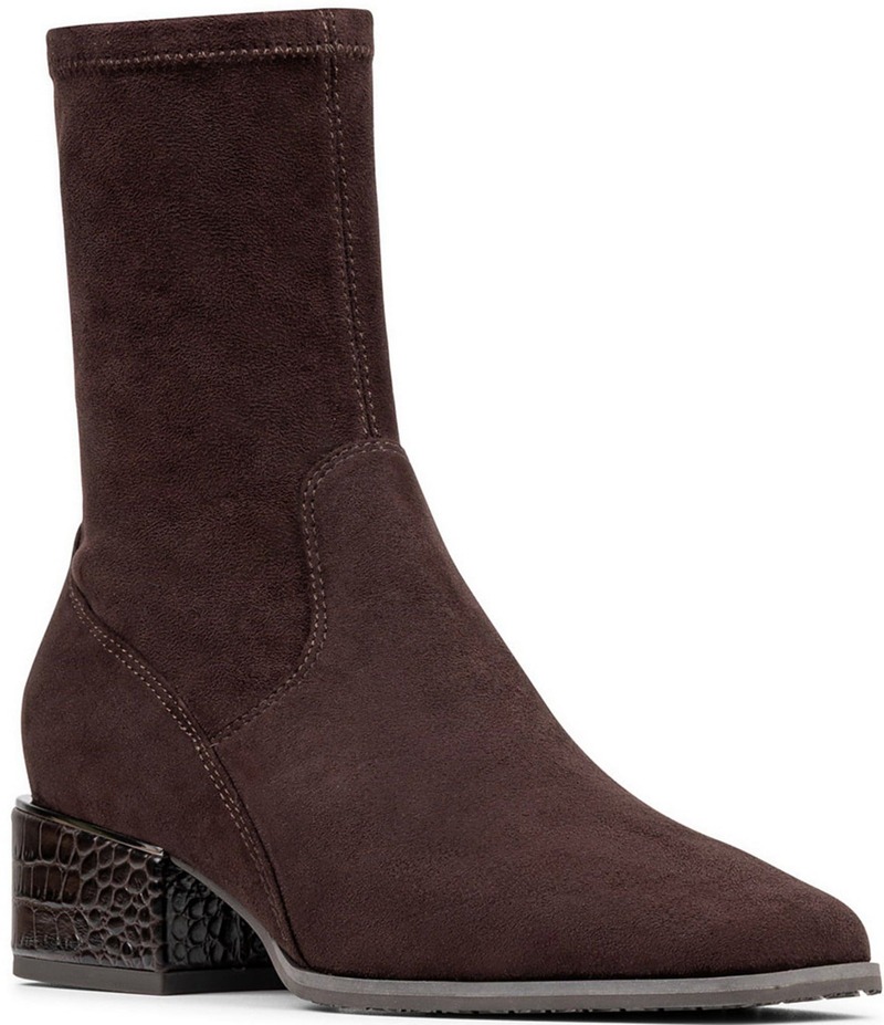 ドナルドプリネール レディース シューズ ブーツ・レインブーツ ヒール Donald Pliner Ashera Stretch Shaft Croco Embossed Block Heel Booties Dark Brown ブラウン