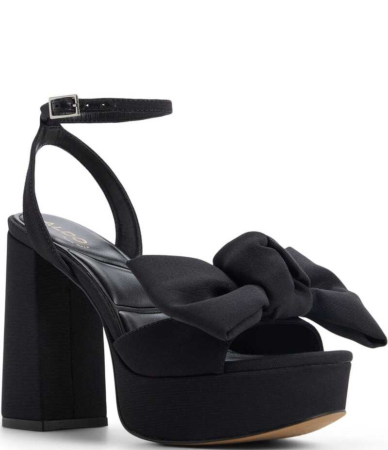 アルド レディース シューズ サンダル プラットフォーム ヒール ALDO Luscious Grosgrain Block Heel Platform Bow Sandals Black ブラック|ReVida 店