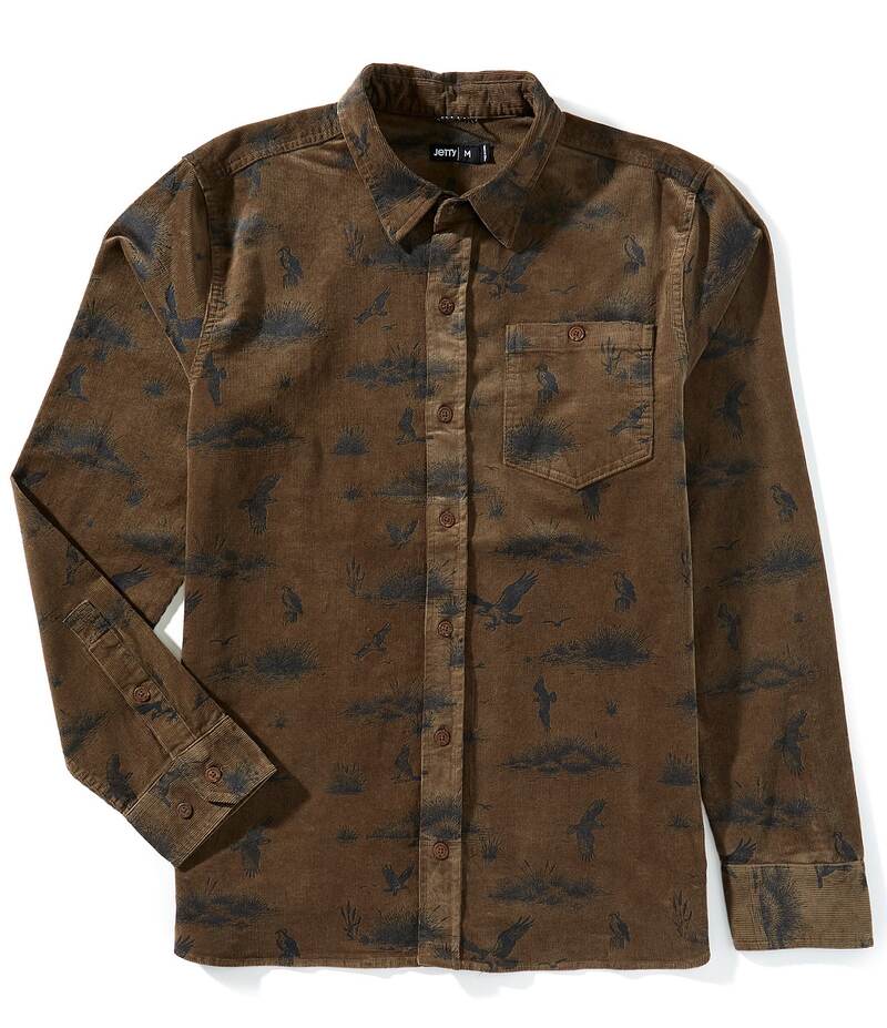 ジェッティ メンズ トップス プルオーバー コール天 JETTY Shoals Camo Corduroy Long Sleeve Woven Shirt Dark Green 緑であること