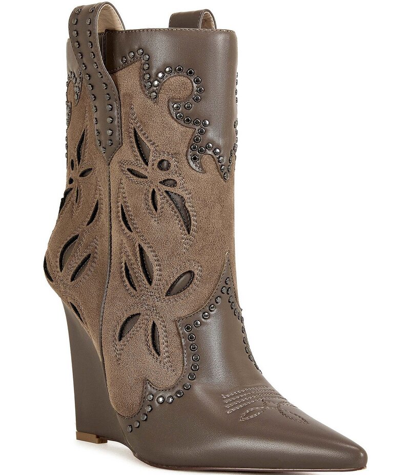 アザレア ワン レディース シューズ ブーツ・レインブーツ カットアウト ブーツ Azalea Wang Talayah Studded Cut Out Western Wedge Booties Brown ブラウン｜ReVida 店 22,896円
