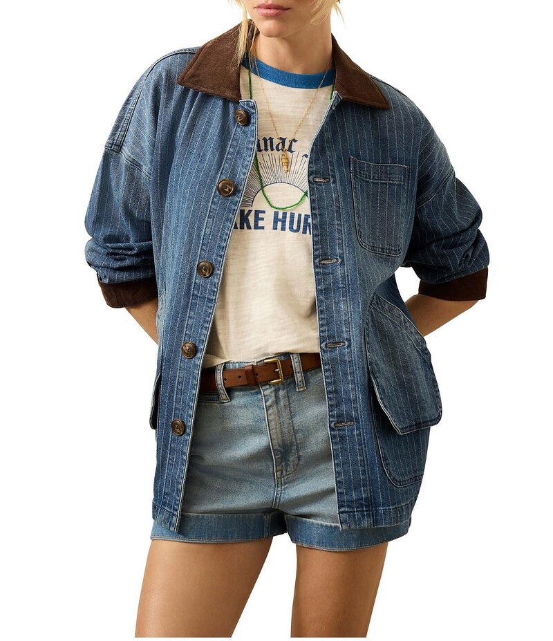 ファレティ レディース アウター コート コーデュロイ デニム ジャケット Faherty Sunwashed Denim Corduroy Point Collar Long Sleeve Jacket Dusk Stripe Wash ストライプ