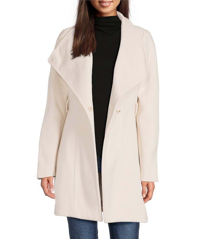ダナキャラン レディース アウター コート アシンメトリー ウール Donna Karan Wool Blend Asymmetrical Wing Collar Belted Wrap Coat Nude 17,610円