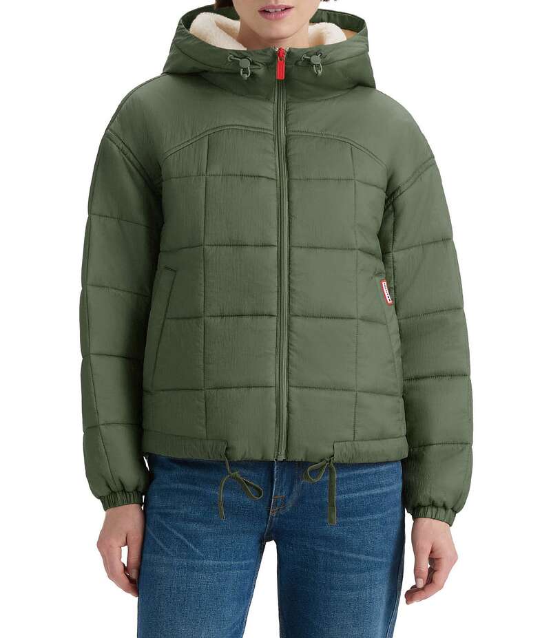 ハンター レディース アウター コート シアー ジャケット Hunter Camille Soft Sheered Crinkle Hooded Adjustable Drawstring Hem Zip Front Jacket Hunter Green グリーン
