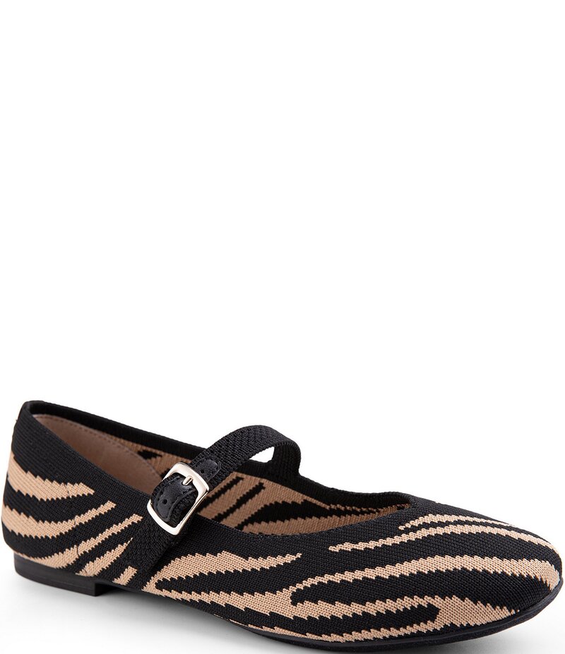 ミートゥー レディース シューズ パンプス プリント メッシュ Me Too Serenity Zebra Print Mesh Mary Jane Ballet Flats Black/Tan ブラック