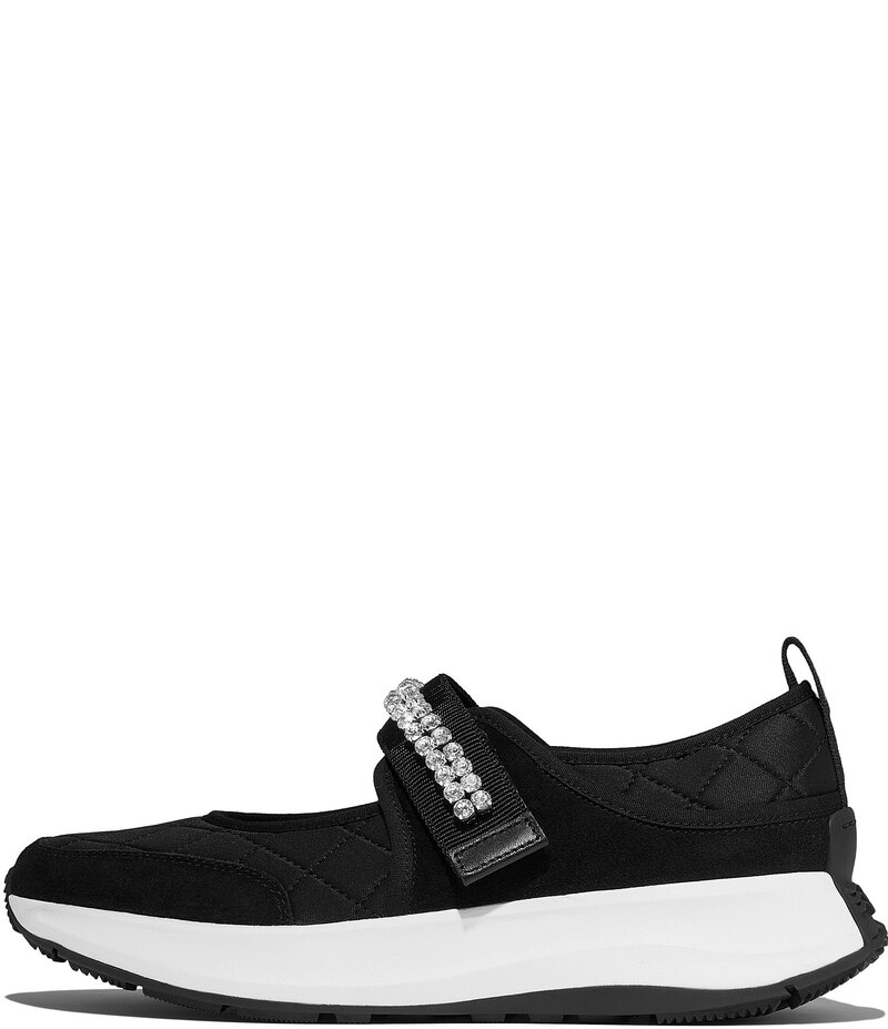 相応うフロップ レディース シューズ スニーカー キルティング Fitflop F-Mode Flow Crystal Quilted Mary Jane Sneakers Black 黒いこと