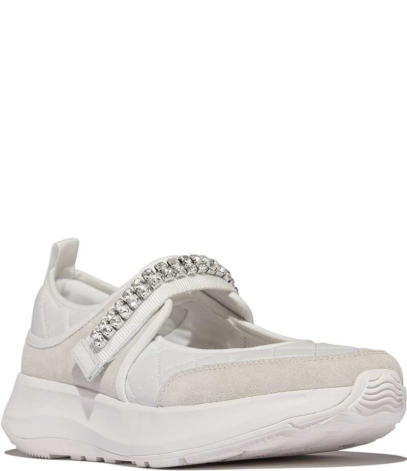相応うフロップ レディース シューズ スニーカー キルティング Fitflop F-Mode Flow Crystal Quilted Mary Jane Sneakers Urban White 白いこと
